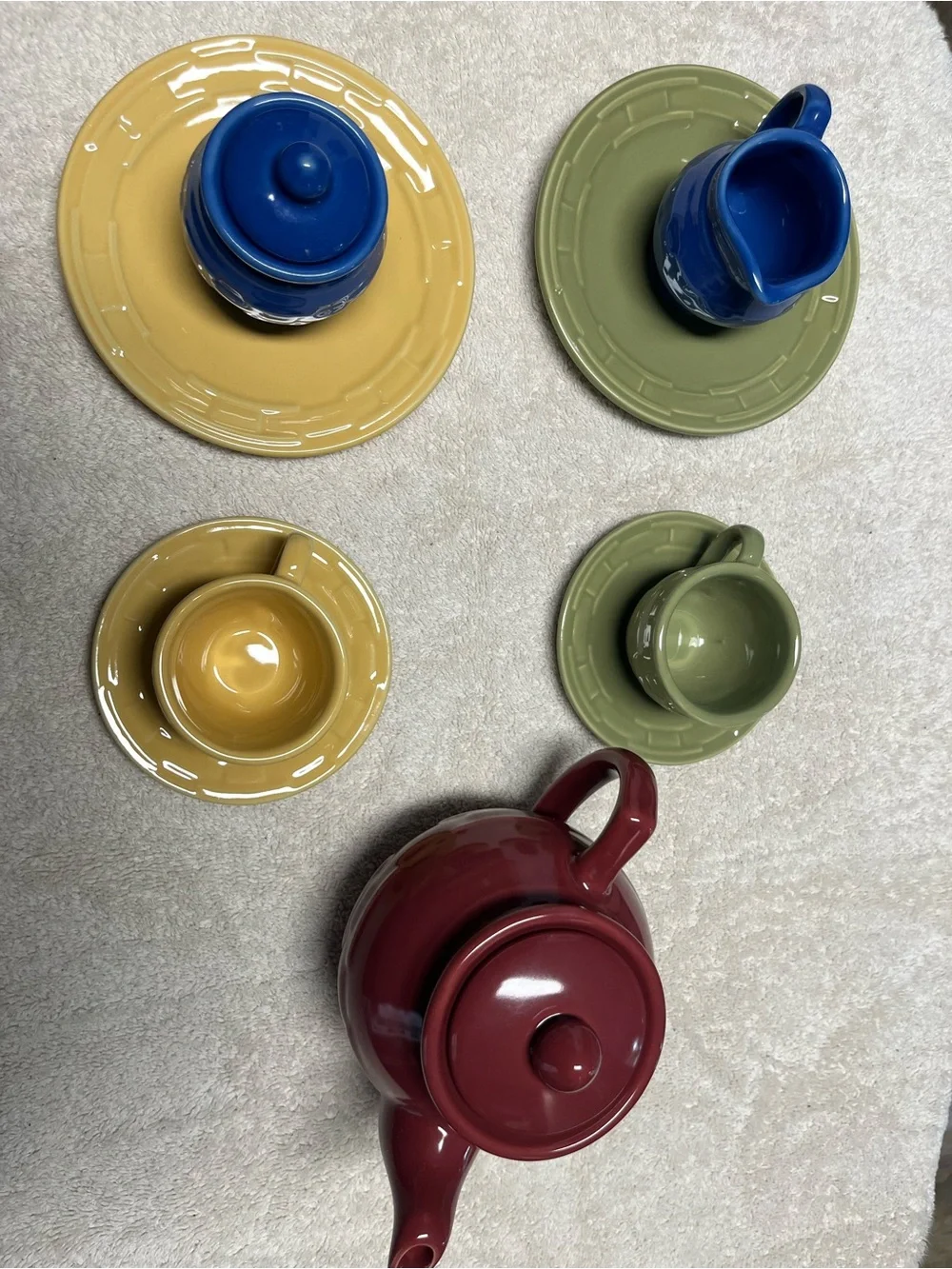 Longaberger Colorful Ceramic Tea Set with Teapot and Cups